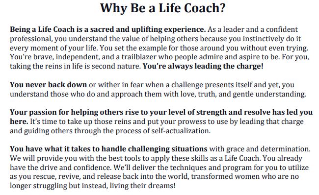 Life Coaching sales copy